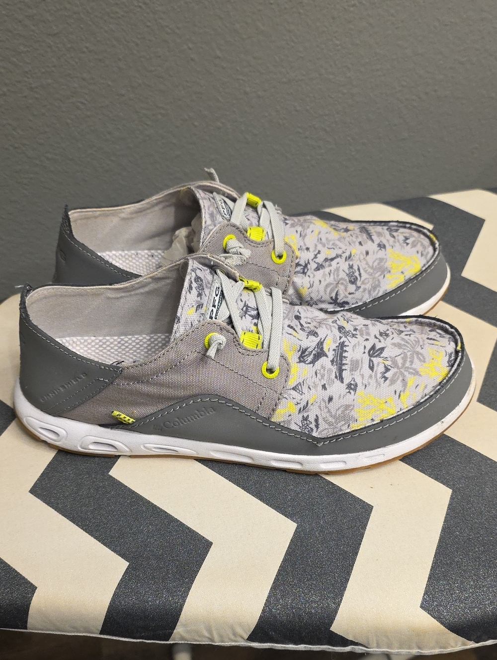 Columbia Gray Floral-Print Sneakers with Yellow Accents